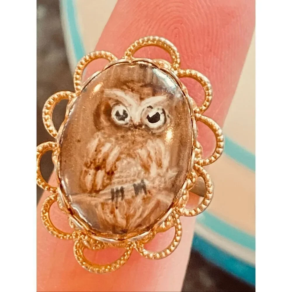 Vintage Gold Tone Owl Ring Adjustable